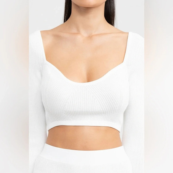 Revolve Significant Other Dacia Knit Long Sleeve Cropped Top in Cream Sz 4 - Picture 2 of 11